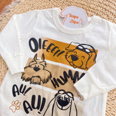 Conj. Blusa Manga Longa Oieee Au Au! e Calça de Moletom - Off White e Ferrugem